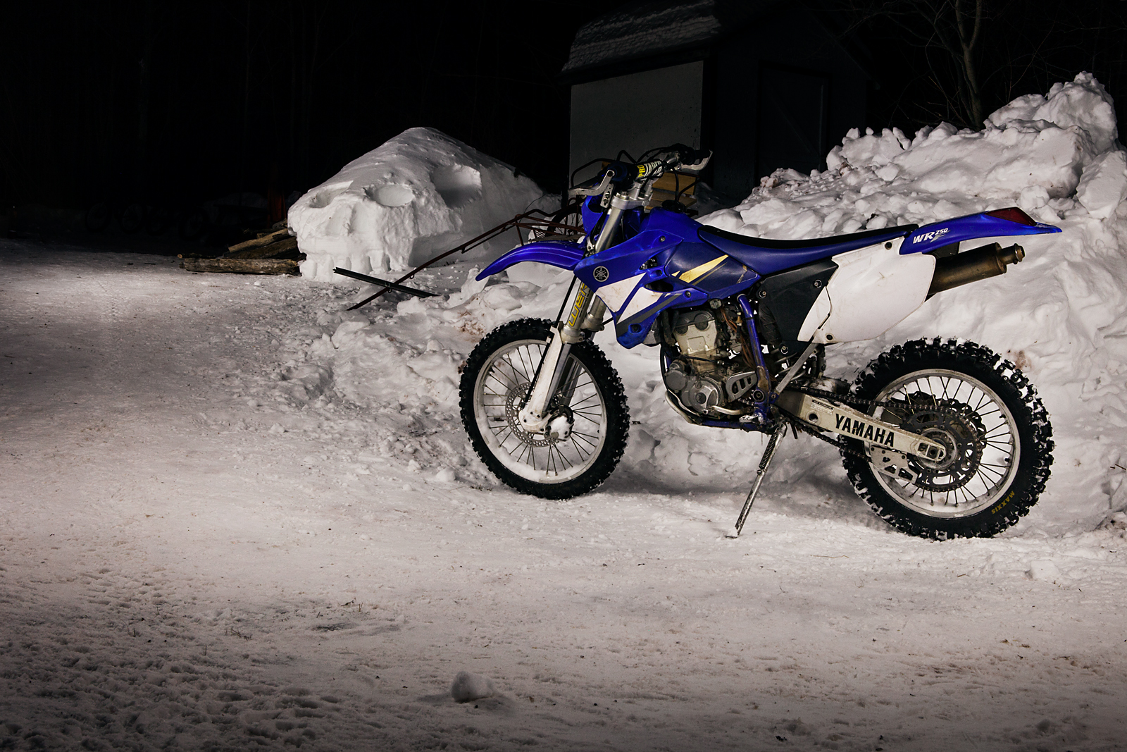 Motorcycles, Woods, Snow