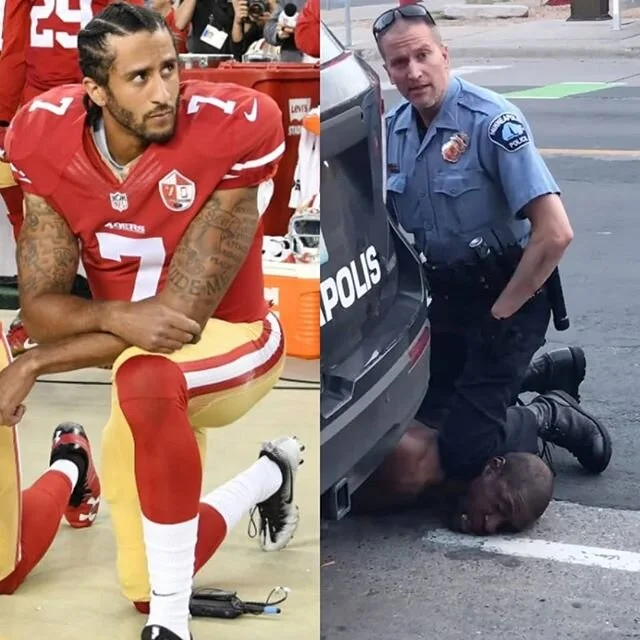 This guy led a peaceful, non-violent protest.
How did we respond?
We shot the messenger.

#colinkeapernick took a knee so #georgefloyd wouldn't have to.

It's time for all of us to kneel.