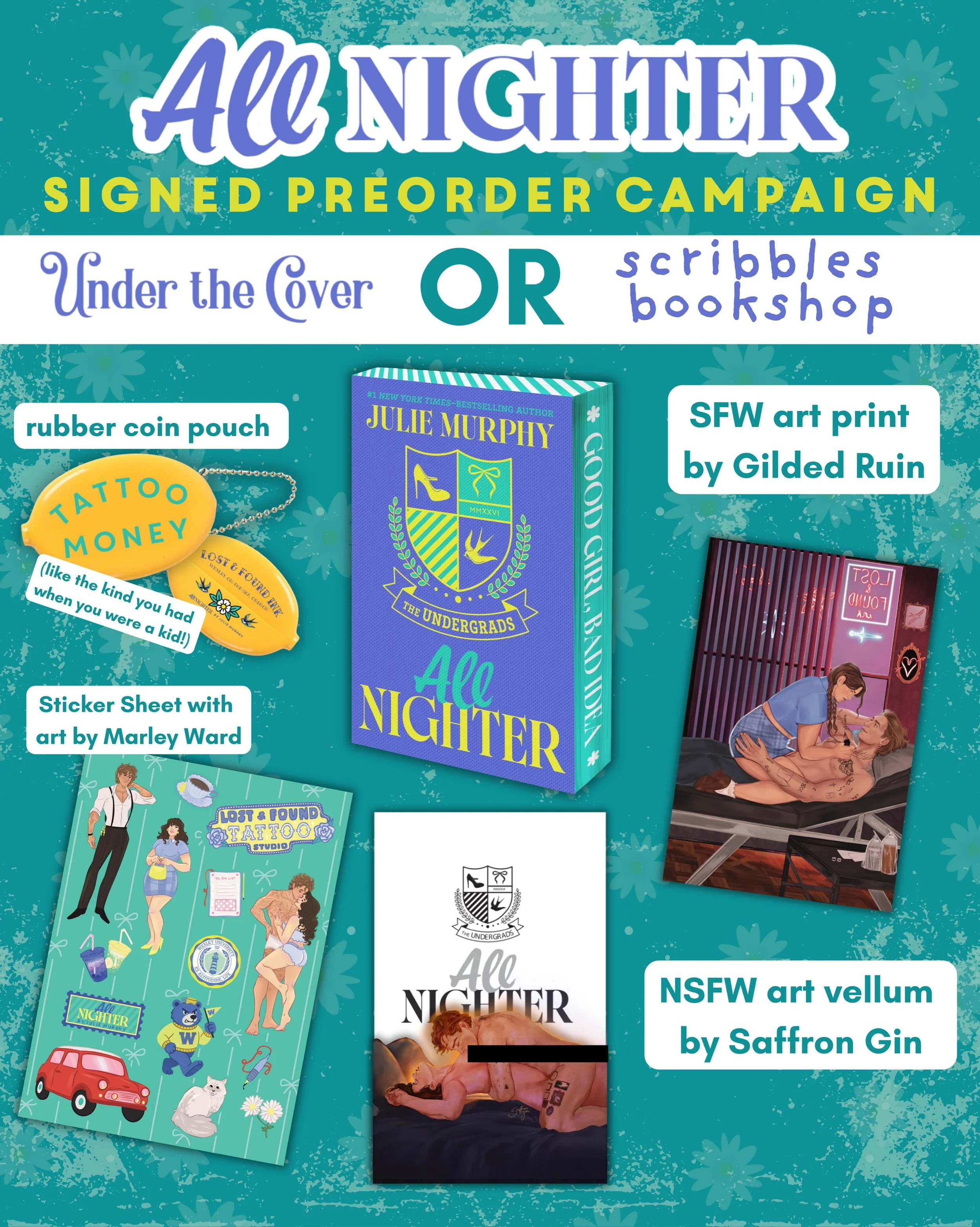 All Nighter is just over a month away and I&rsquo;m so excited to share these amazing preorder incentives with you! I can&rsquo;t wait for you to meet Daisy and Heath, and if you preorder a signed copy from Under the Cover or Scribbles Bookshop, your