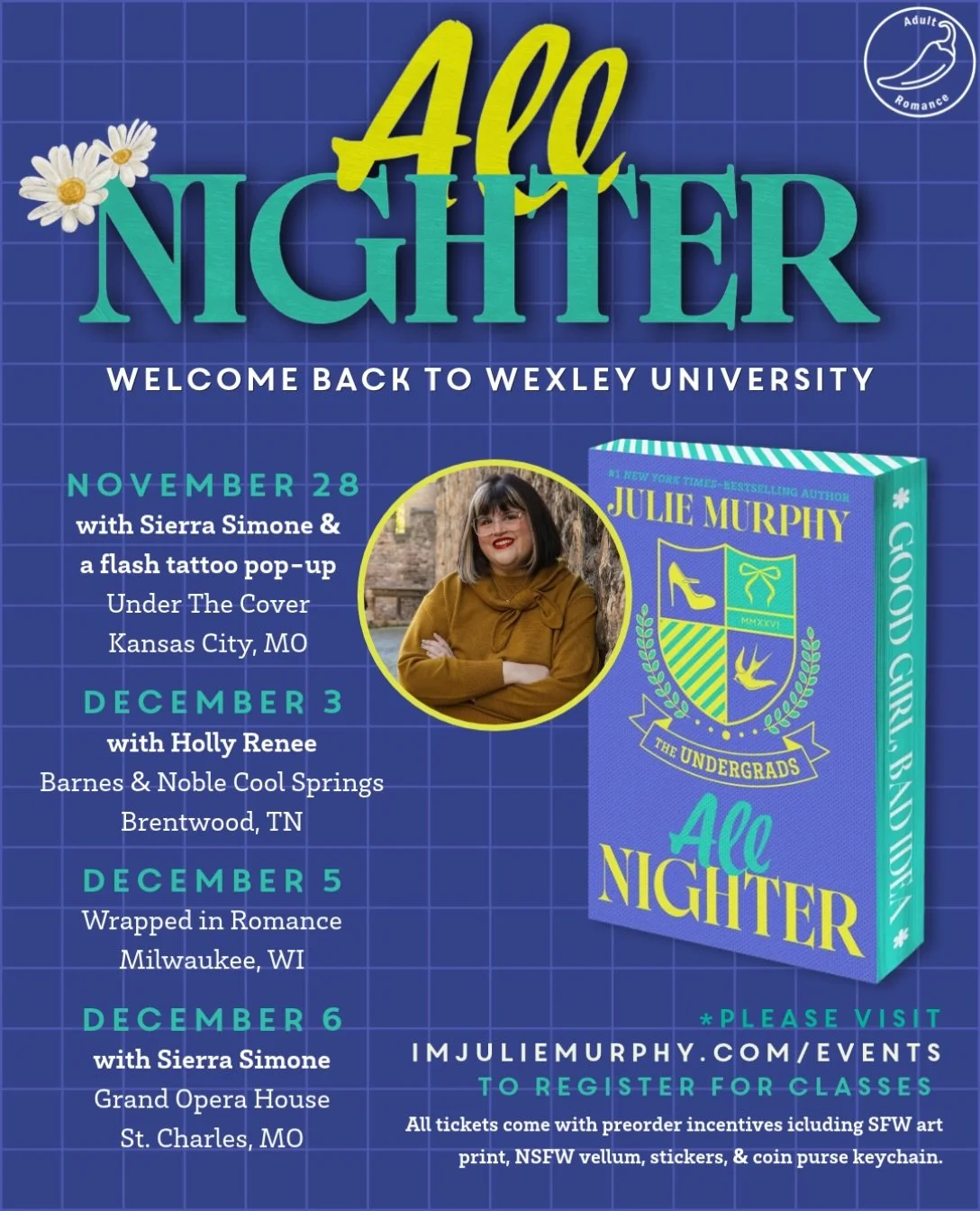 Grab your laptop kids, we&rsquo;re going back to Wexley!

Join me on the All Nighter tour this winter for some collegiate discussion about the inappropriate use of tattoo beds and much more 😉

🌼11/28: Kansas City, MO at Under The Cover with @thesie