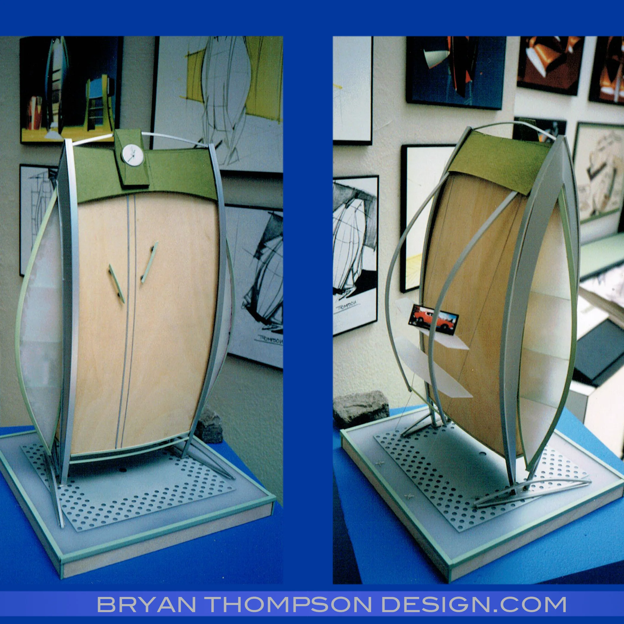  First foray into #furnituredesign was a gestural armoire. With a clock and tension cable shelves.&nbsp; 
