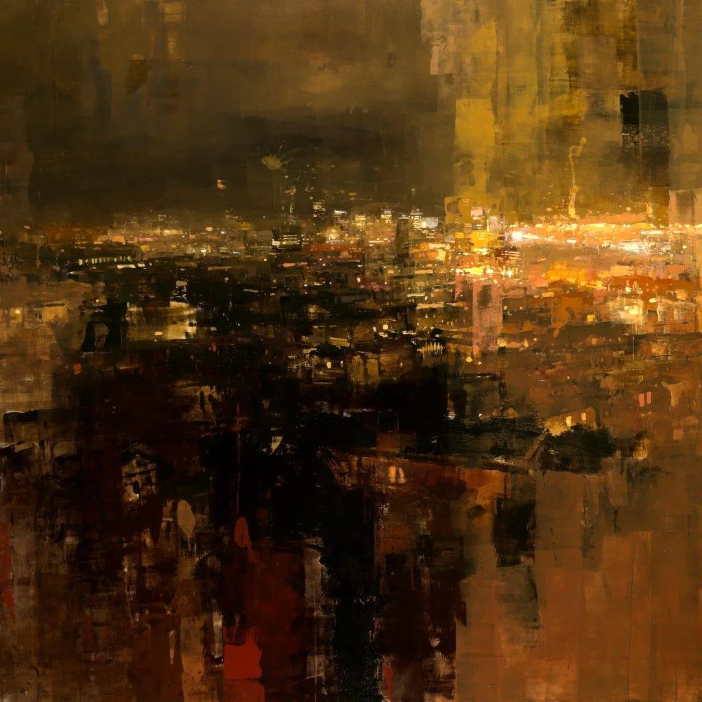 Yellow Night Above San Francisco - 36 x 36 inches - Oil on Panel - 10/2015