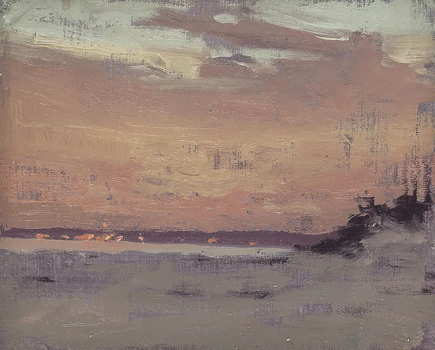 "Long Island Sunset, New York (Plein Air)" - 4 x 5 in. - Oil on Panel