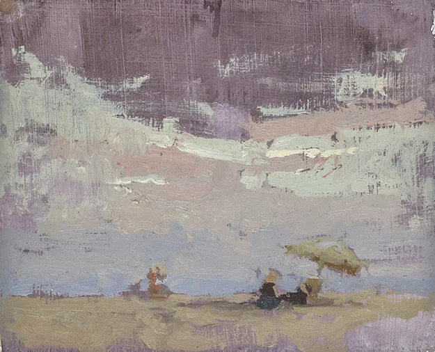 "Evenings on Barcelona Beaches #2 (Plein Air)" - 4 x 5 in. - Oil on Panel