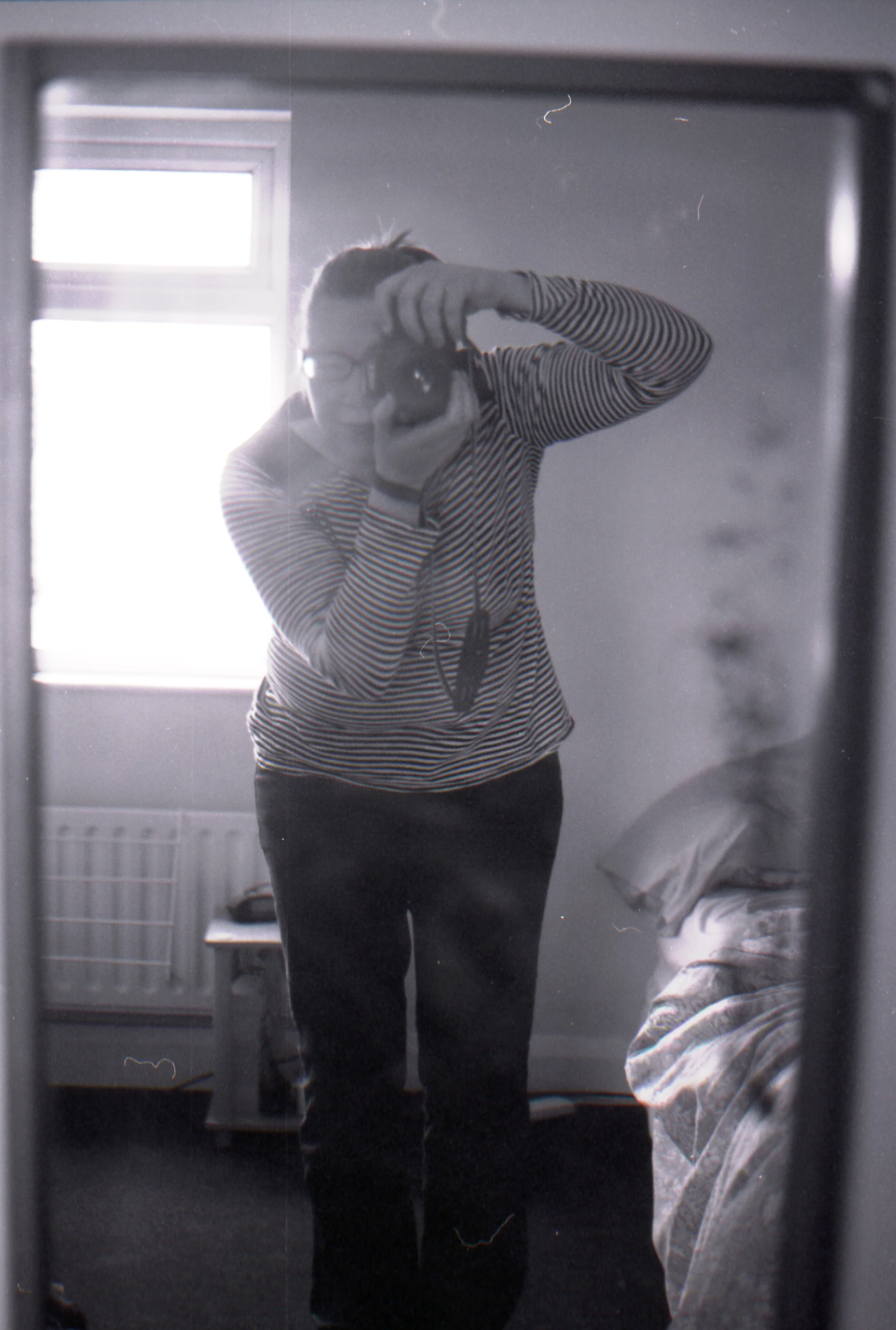 Day 108 - Oh hey! :) My trusty Canon EOS 750 and I in the dirty back room mirror ha. Classy