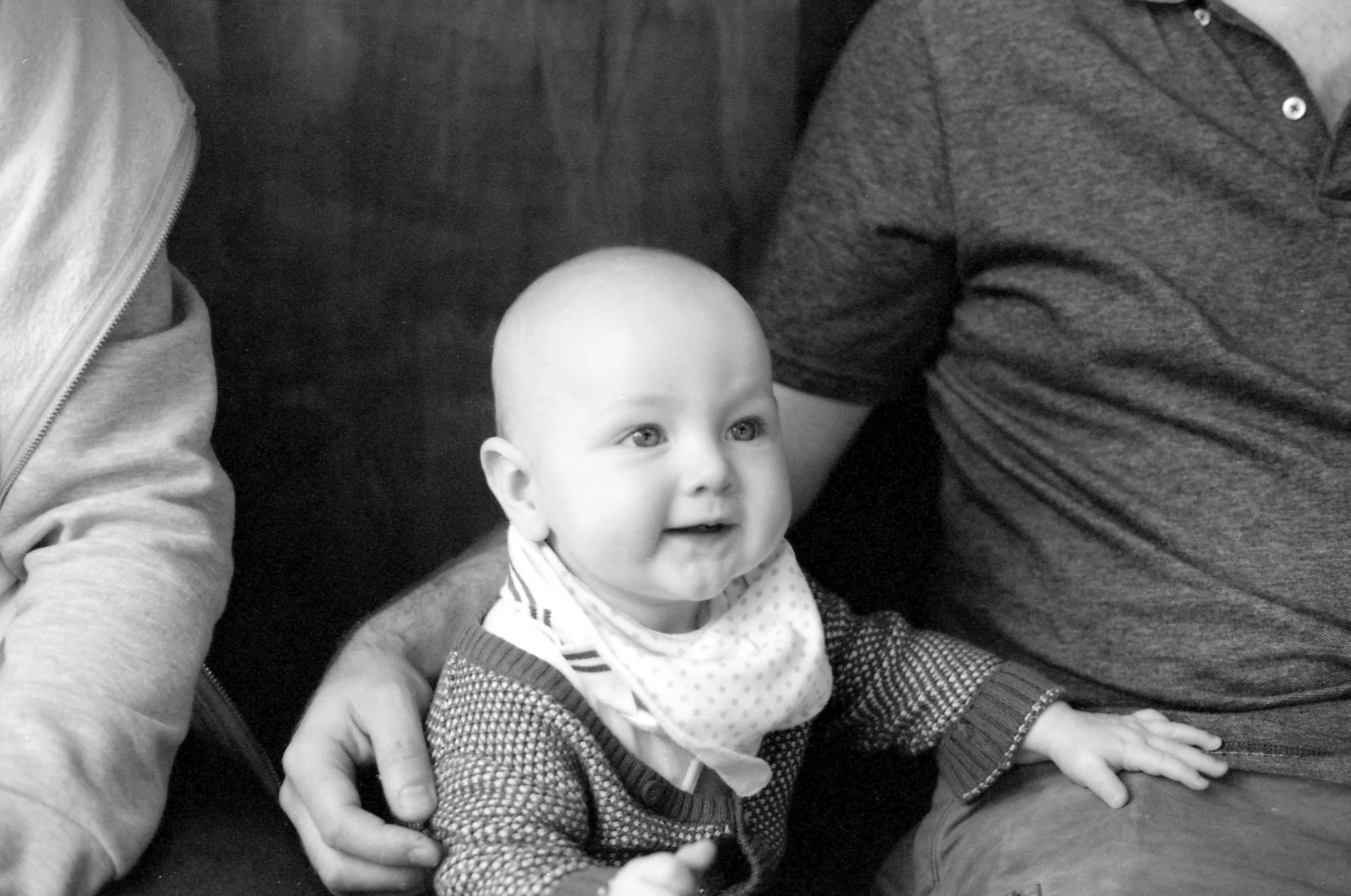 296/366 - Every time I see this little dude I try and take his photo and even I have to admit this is one of his cutest, his little hand on his Daddy's leg, adorable!