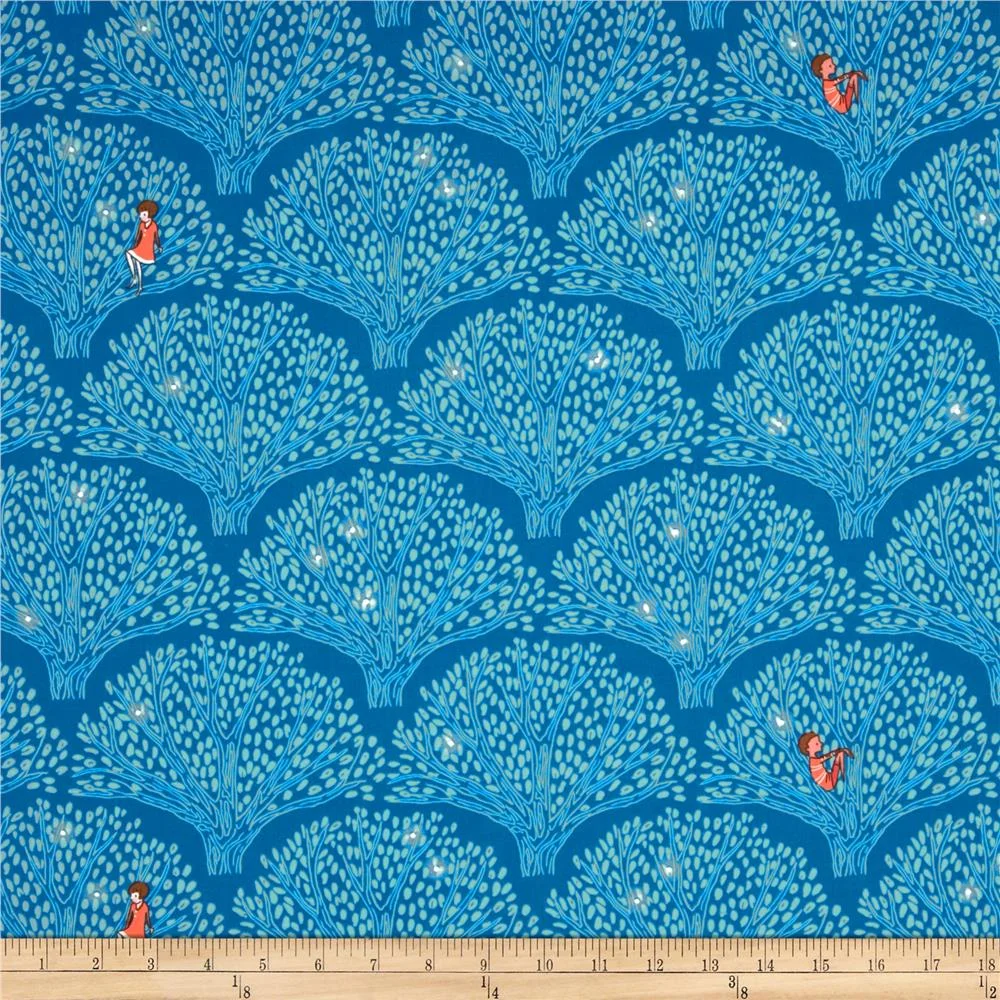 Fabric: 100% Cotton, Wee Wander - Tree Lights in Twilight from The Village Haberdashery .