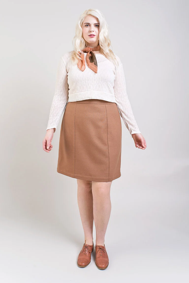 SELENE SKIRT Colette Show off your love for vintage influence style in a modern pencil skirt that boasts classic details. This wardrobe staple is professional, fun, and flattering. Selene’s body-hugging shape shows off your curves no matter what. Selene combines a contemporary silhouette with timeless details such as a lapped zipper, welt pockets, and a finished vent. Take on a new sewing challenge and tackle the welt pockets on Version 2, or enjoy the simplicity and ease of sewing Version 1.