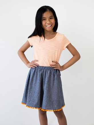 SWINGSET SKIRT by Oliver + S This simple, fully-lined skirt features two elastic casings and a drawstring that ties at one side. The flared shape will have girls of all ages twirling happily. Size: 6 months - 14yrs