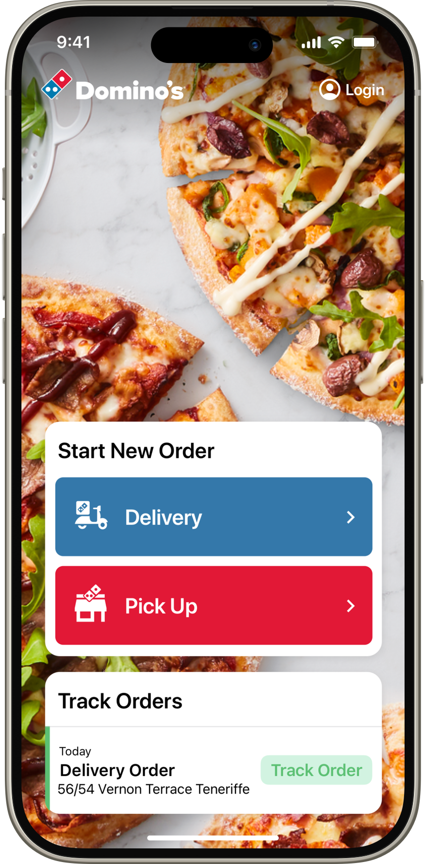 Start Your Order screen featuring live order tracking.