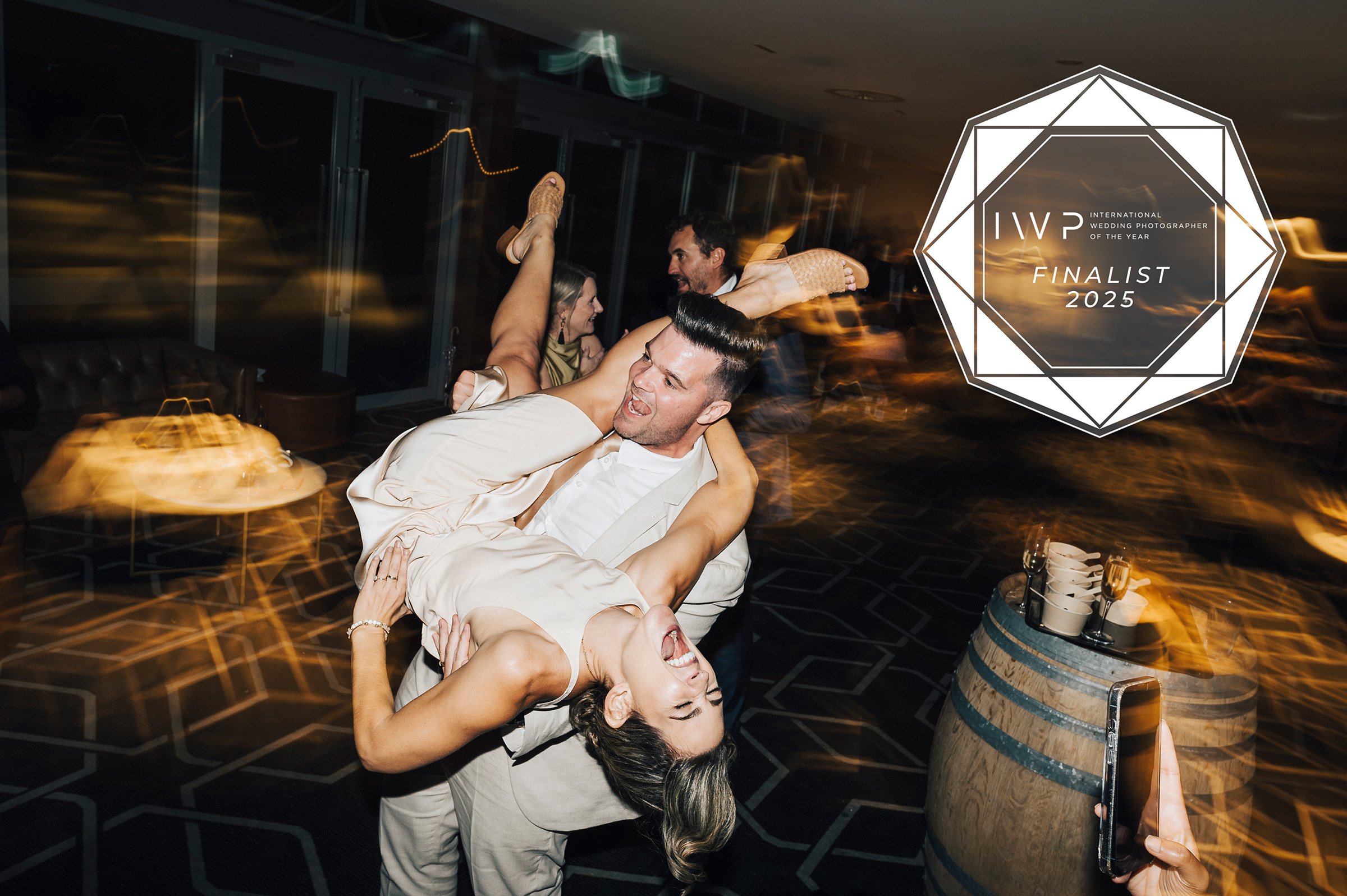 Groomsman swinging bridesmaid on the dance floor at Mandoon Estate wedding - captured by Perth wedding photographer and 2025 IWPOTY finalist.