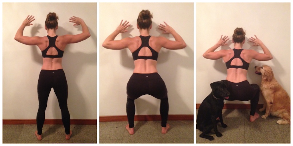 Squats Facing the Wall... the dogs are taking mental notes! 