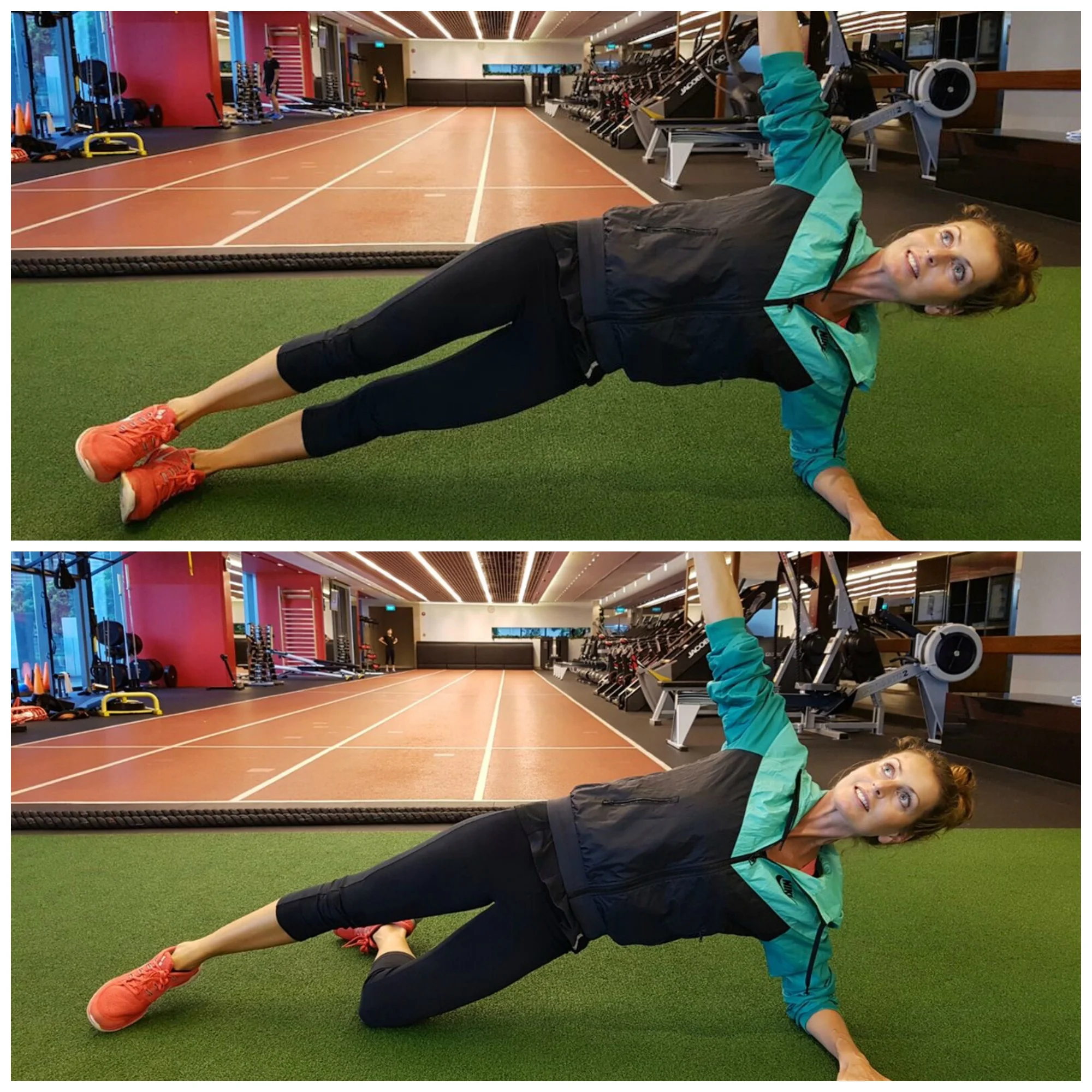 Oblique Side Plank, with modified version at the bottom