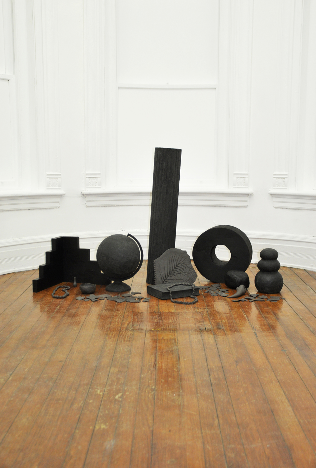   Something Ancient.&nbsp;   Black stoneware, Magic Sculp, wood, stain. Made in collaboration&nbsp;with Lindsey Dezman. 2015&nbsp; 
