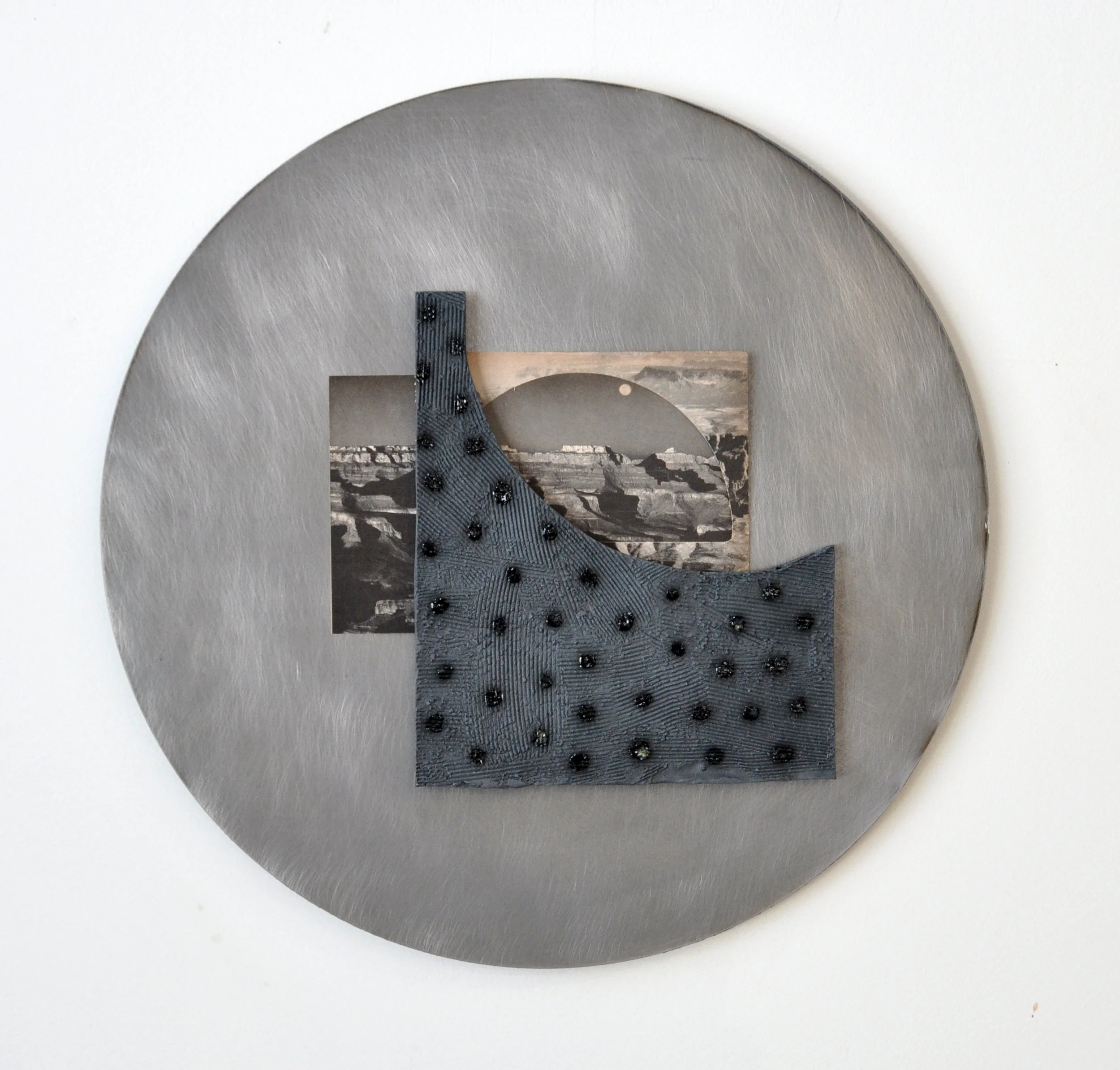   Hondo Tondo #3   Glazed earthenware, found images, steel. 2017 