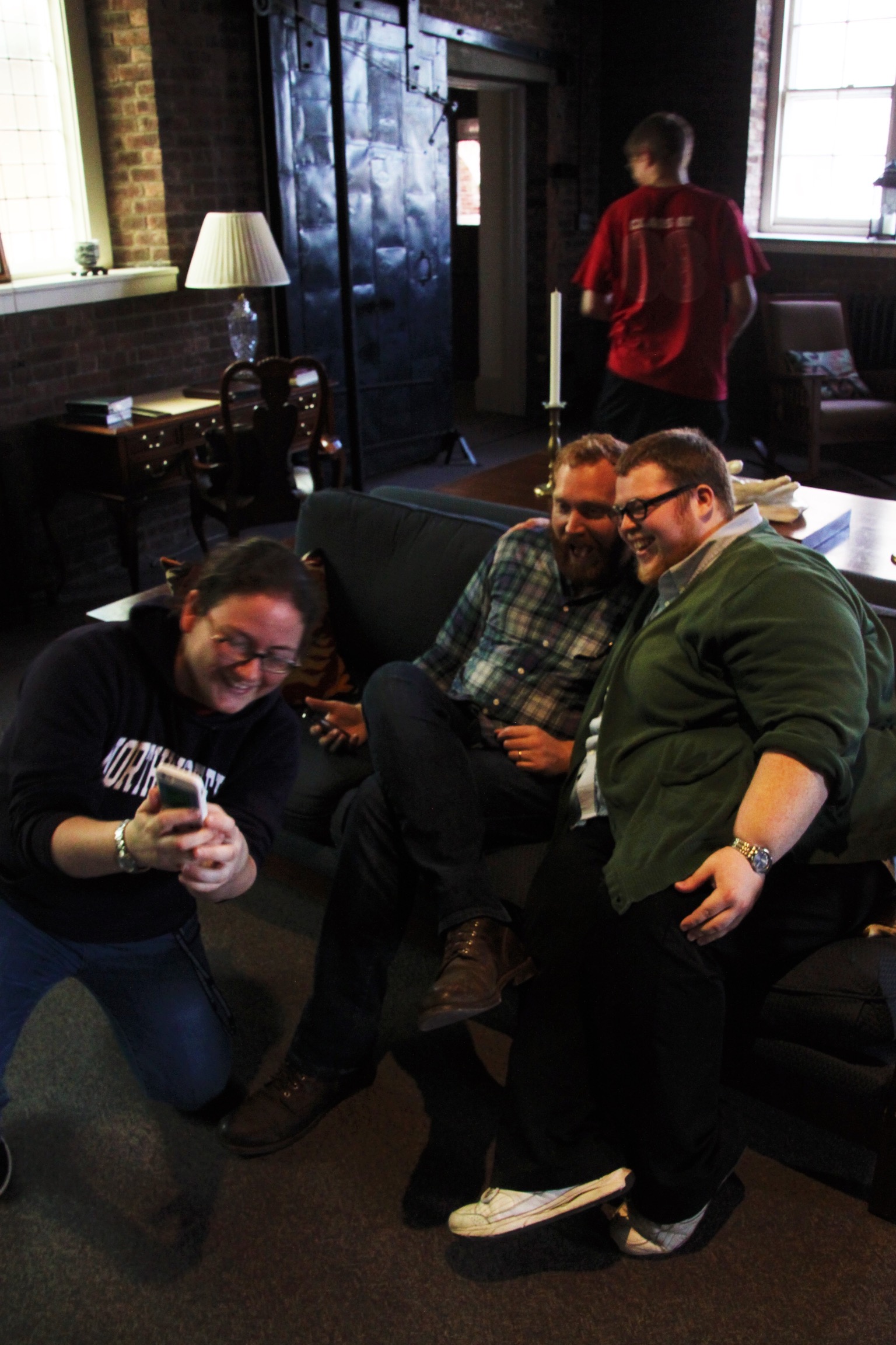 Community and Social Media collide: Cody and Sam take a surprise selfie with Seth.