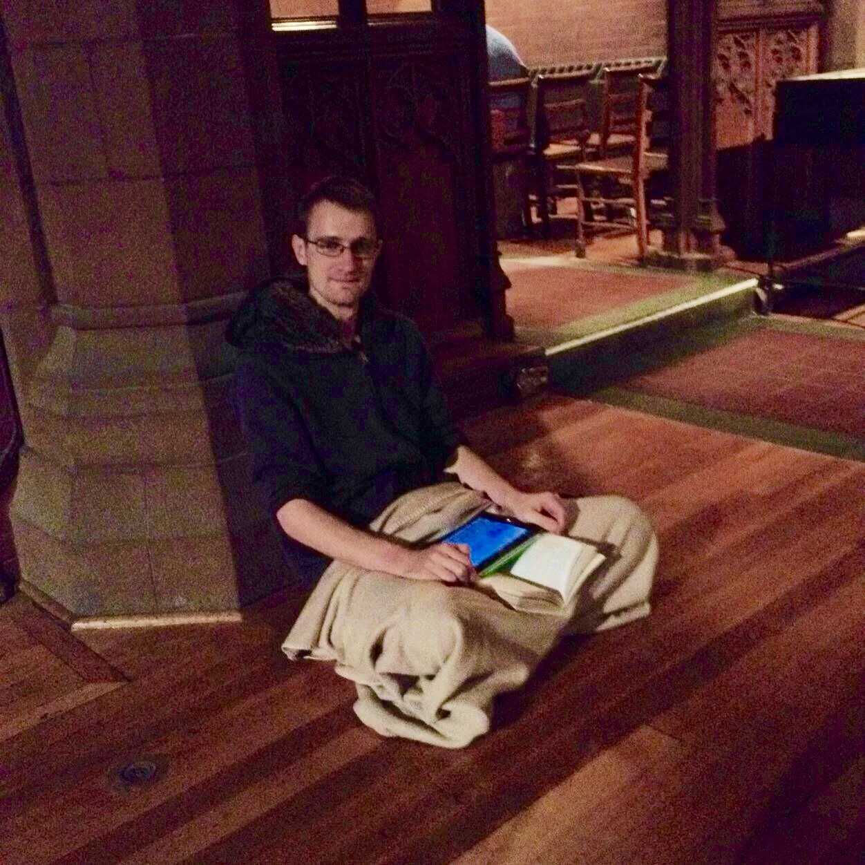 Reading the Bible on the Maundy Thursday vigil, 2014.
