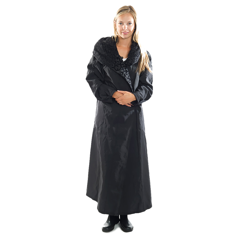 Mycra Pac Long Black Scroll Donatella Raincoat — Mycra Pac Raincoats ...