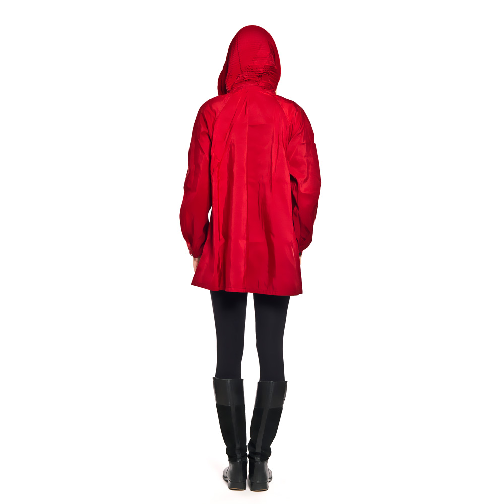 Large Hooded Mini Brick Red Mycra Pac Raincoat