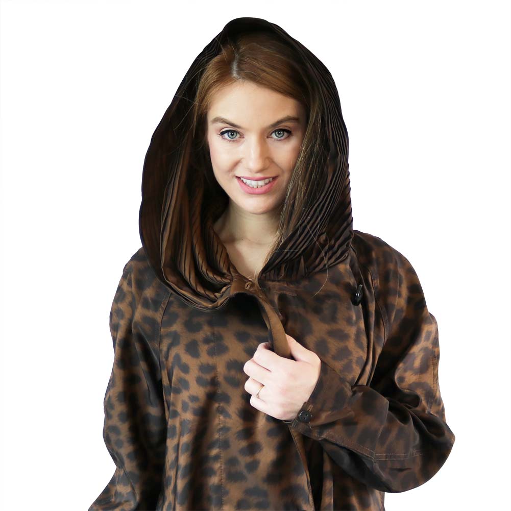 Closeup Mycra Pac Raincoat Leopard Print Oversize Hood