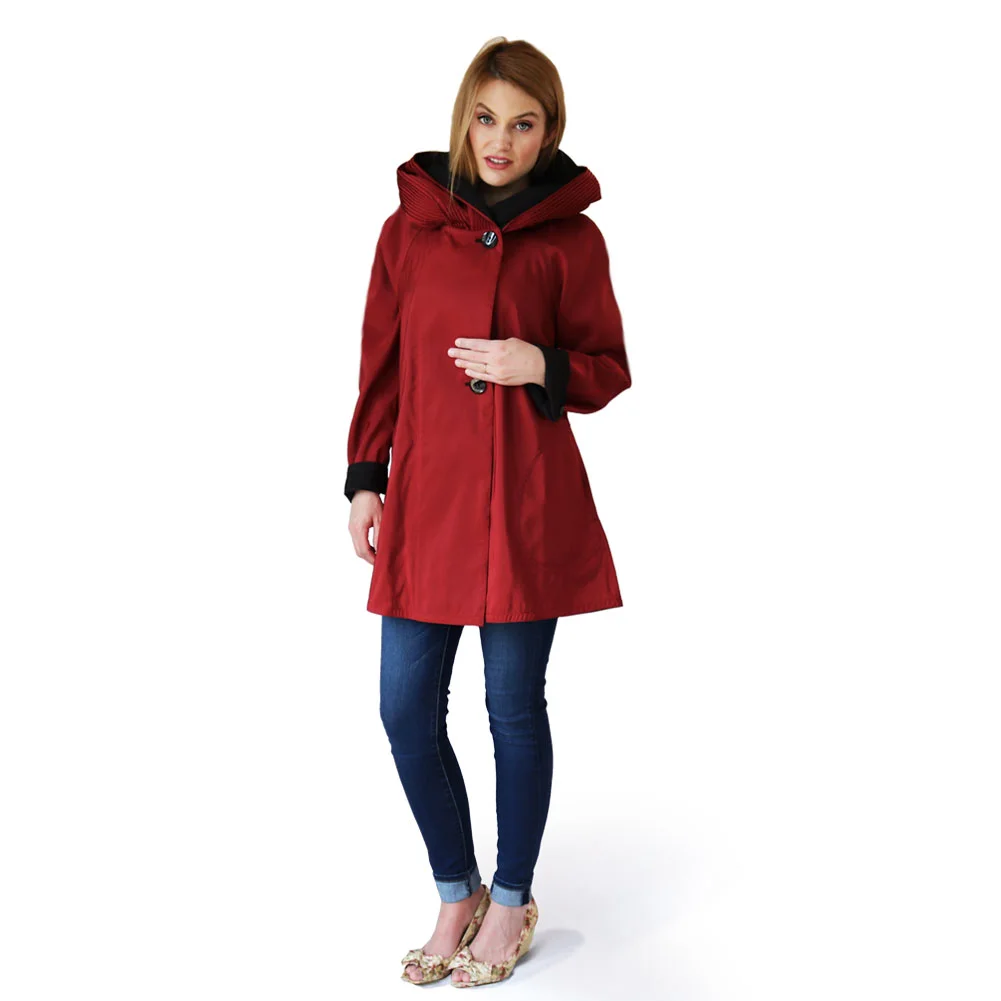 red raincoat with hood