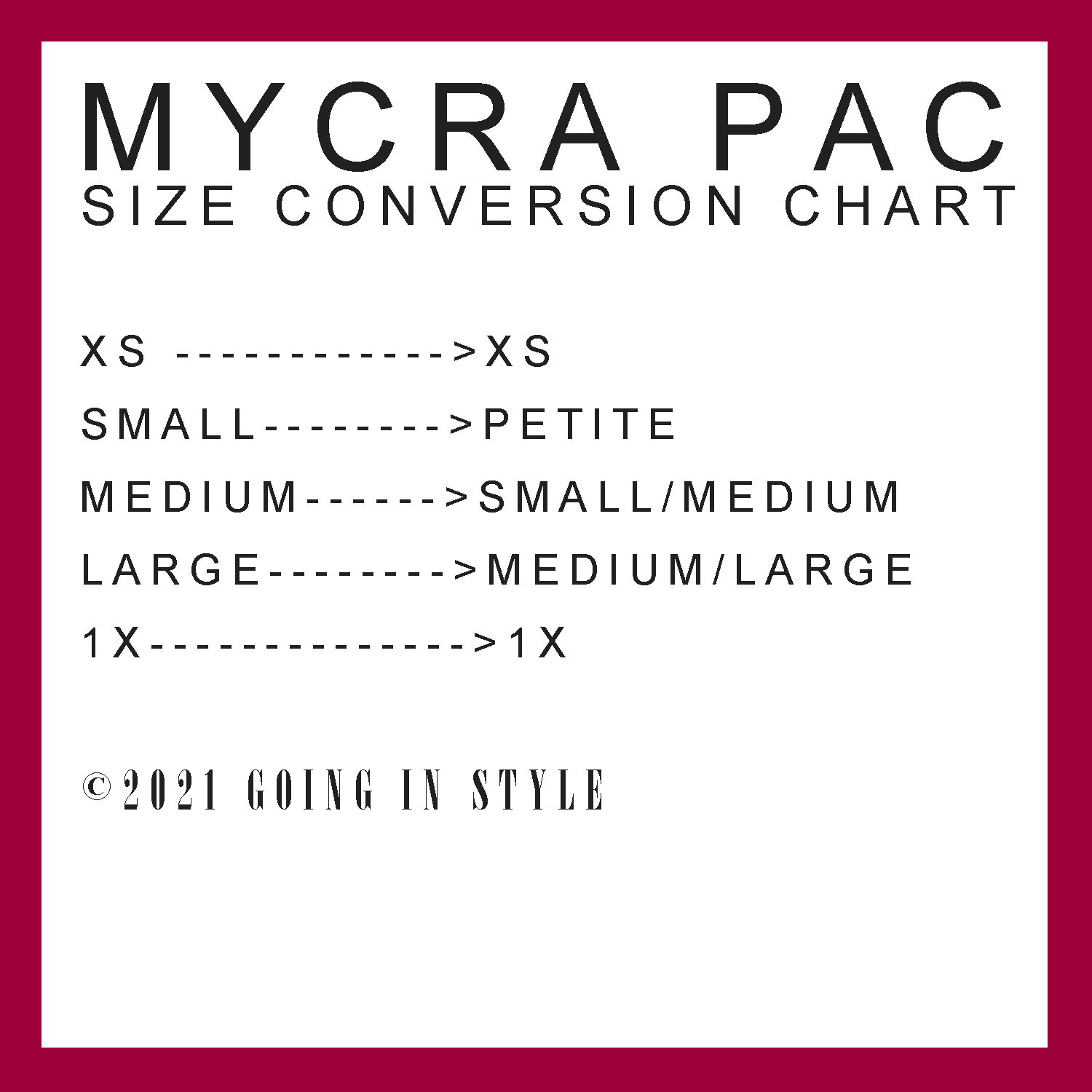 Mycra Pac Size Chart Updated — Mycra Pac Raincoats