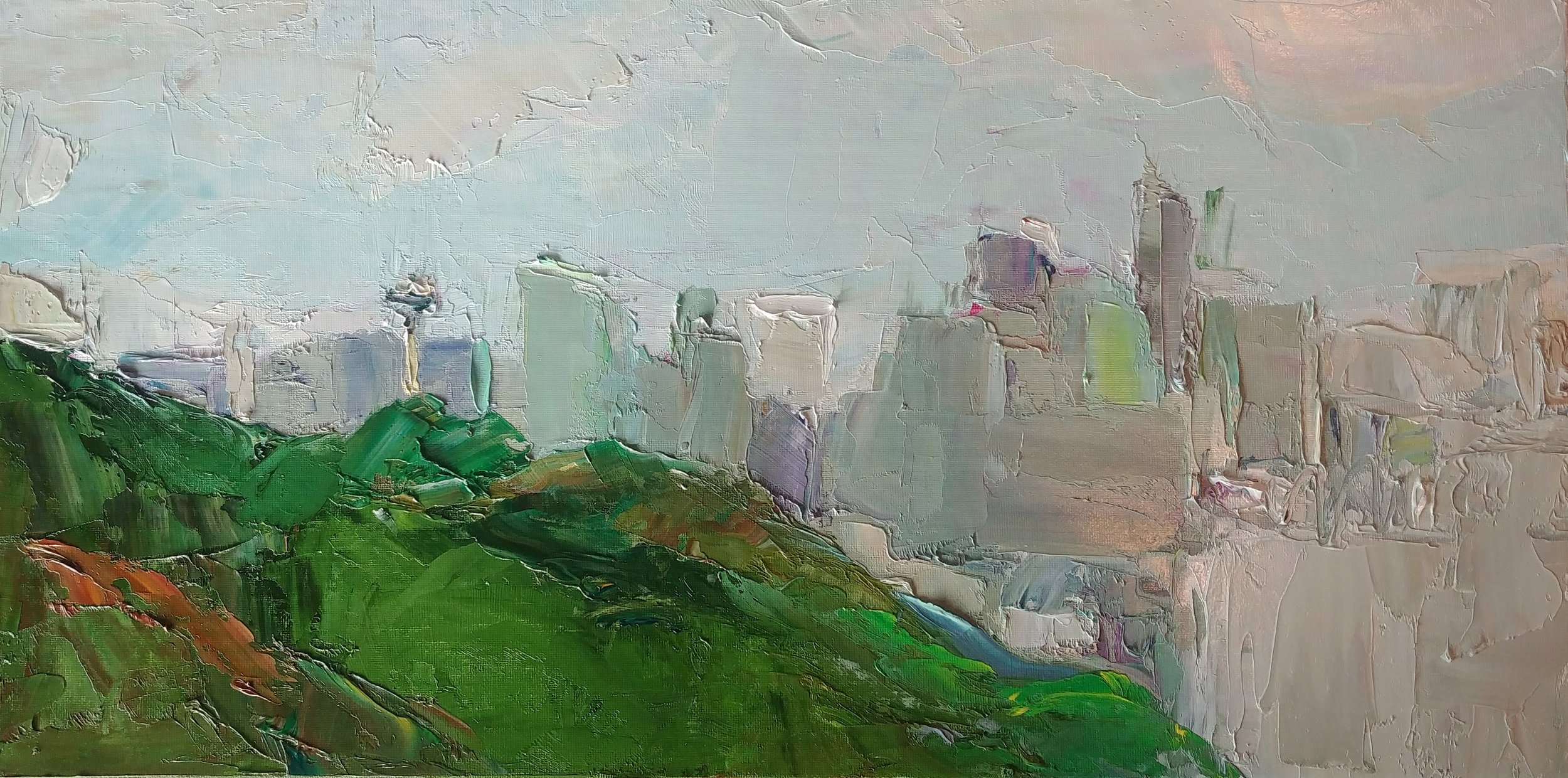  May Evening View from Ella Bailey Park, Seattle, 2019 Oil on canvas board, 12 x 24” Sold 