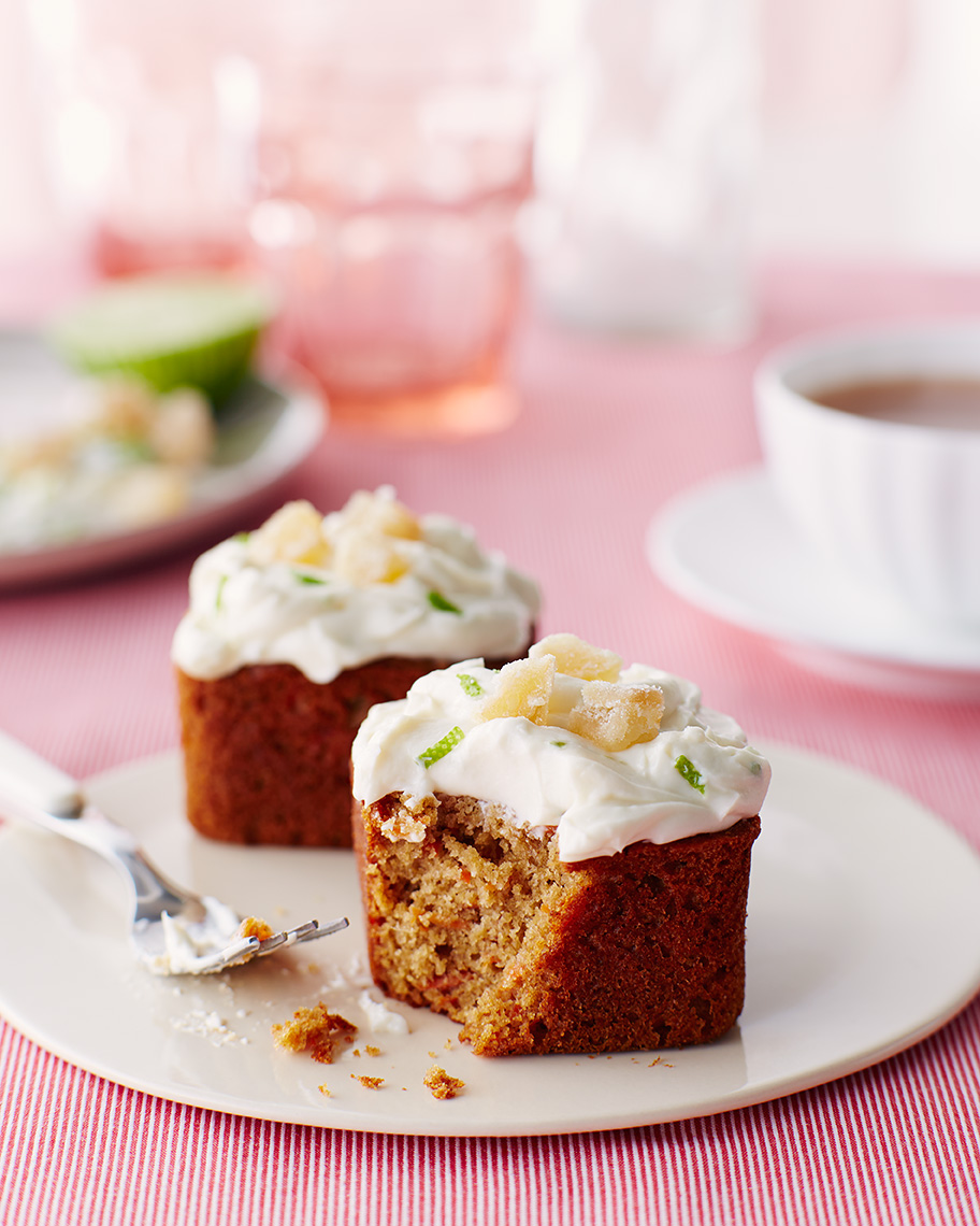 Honey Ginger Carrot Cakes with Lime Cream Cheese Frosting