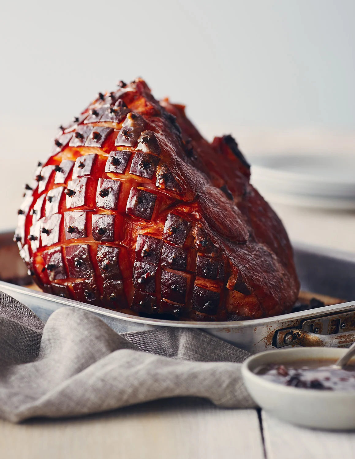 Brown Sugar Glazed Ham with Raisin Drippings