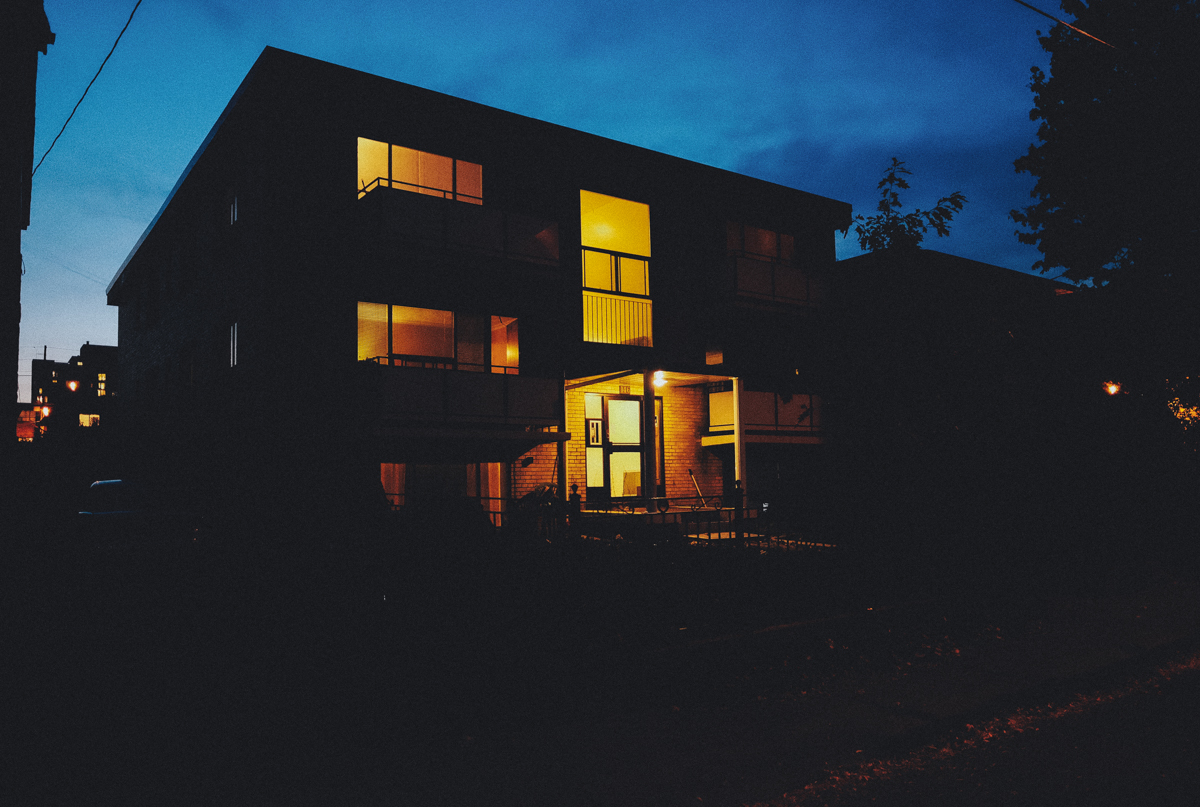 Another one of the low rise buildings in my neighbourhood. This was shot on election night coming home from voting. Love the play of colour here - warm vs cool.