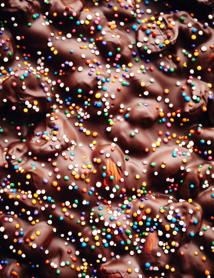 Sometimes it's best to just get right in there and fill the frame with the food. This chocolate almond brittle benefits greatly from this.
