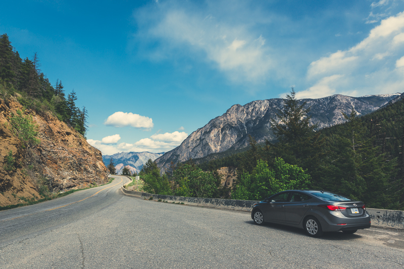 My trusty steed just outside of Whistler. This simple rental car took a beating on this trip.