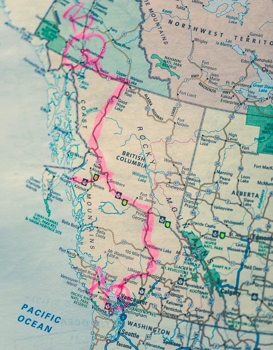 The Route - what the map doesn't show is how I came back. From Watson Lake I took highway 97 instead of coming back down 37.