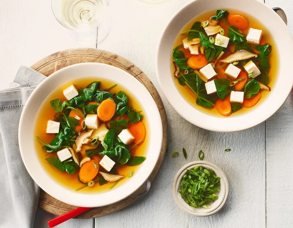 Tofu Carrot and Spinach Soup