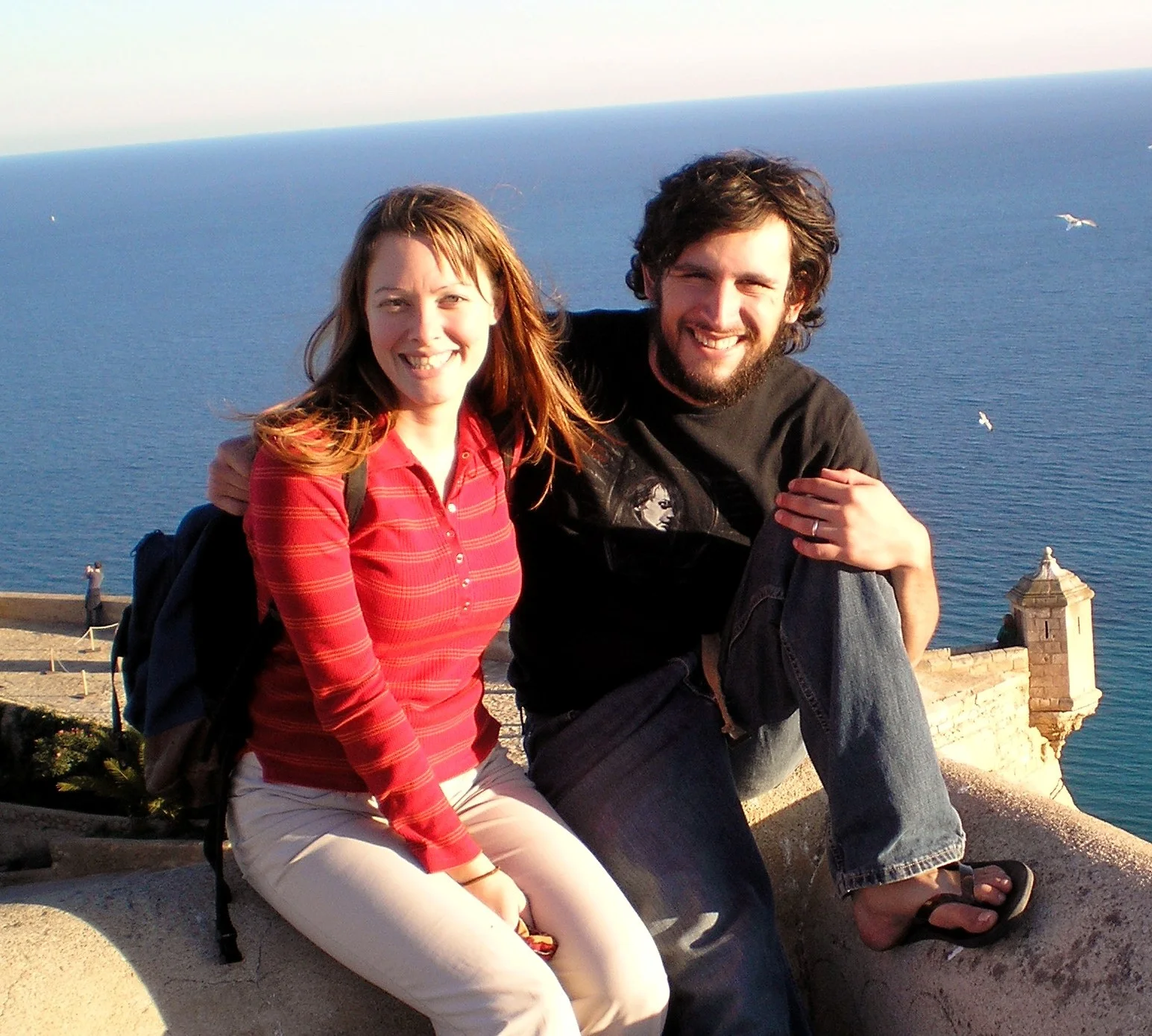 Our first trip overseas: Alicante, Spain at the city castle overlooking the Mediterranean Sea.