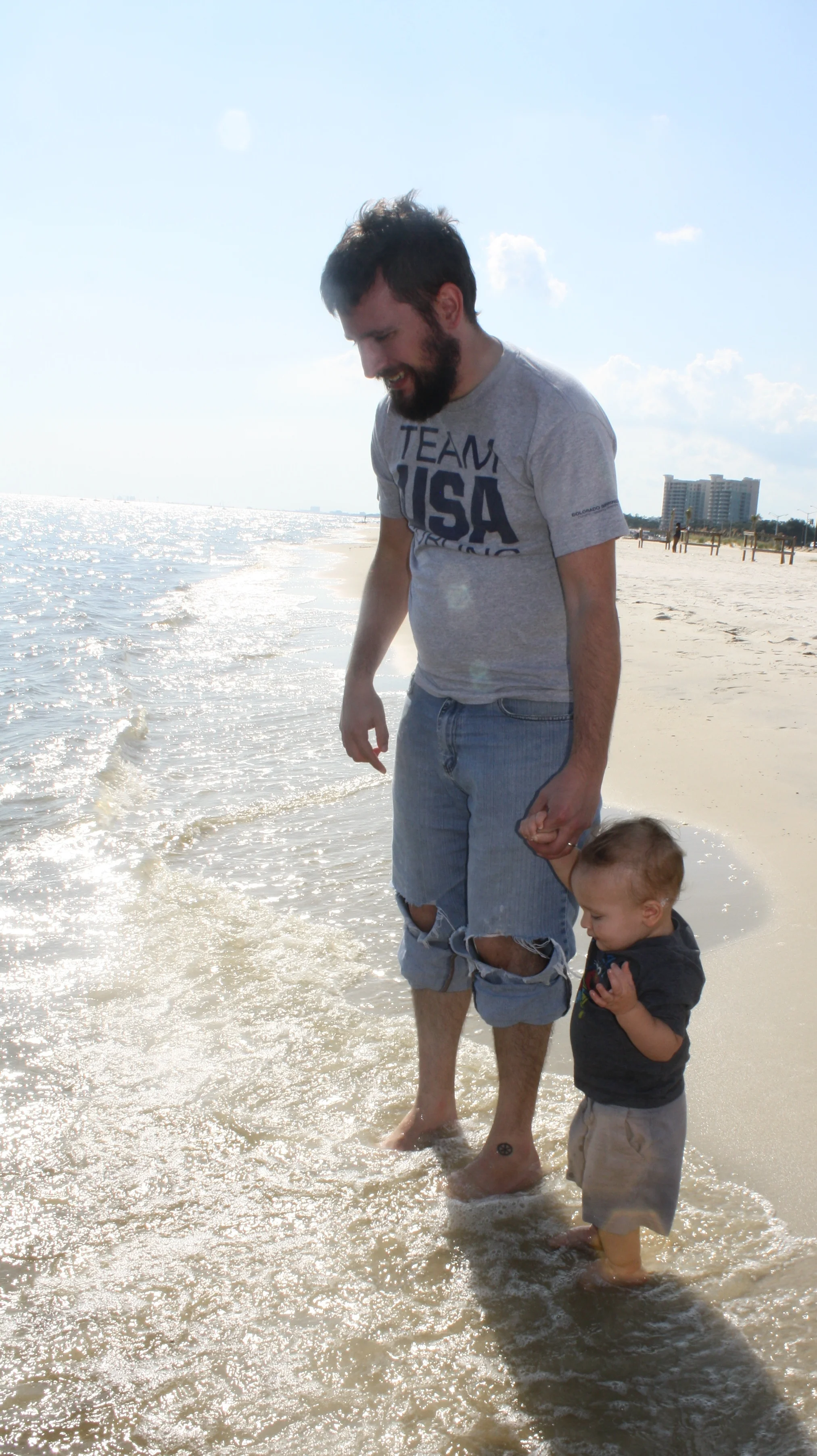 I think Judah was ready to jump the waves, taking his da-da with him!