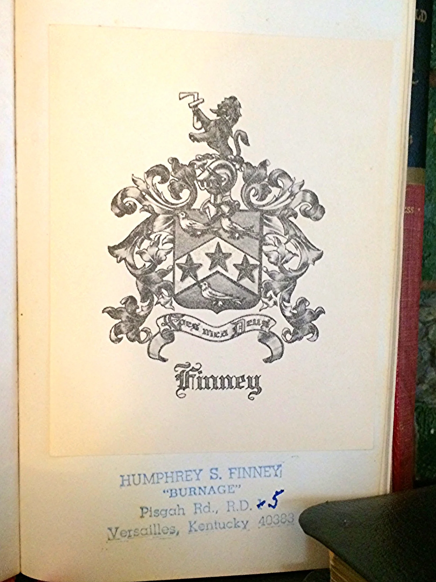 The Finney family Crest on first pages.