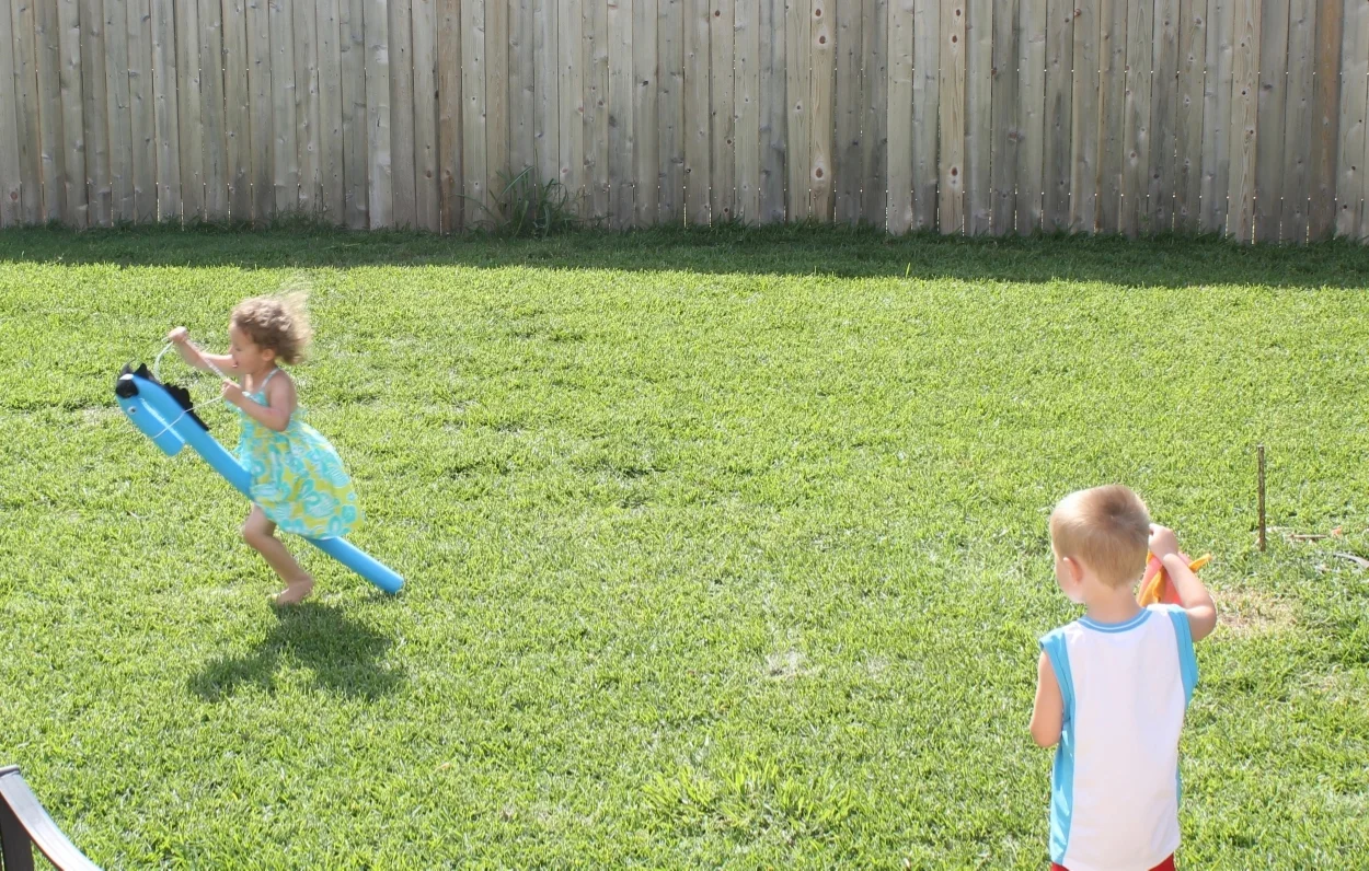 After the Thoroughbred race we had a pool noodle pony race - Kenzie came in as the winner!