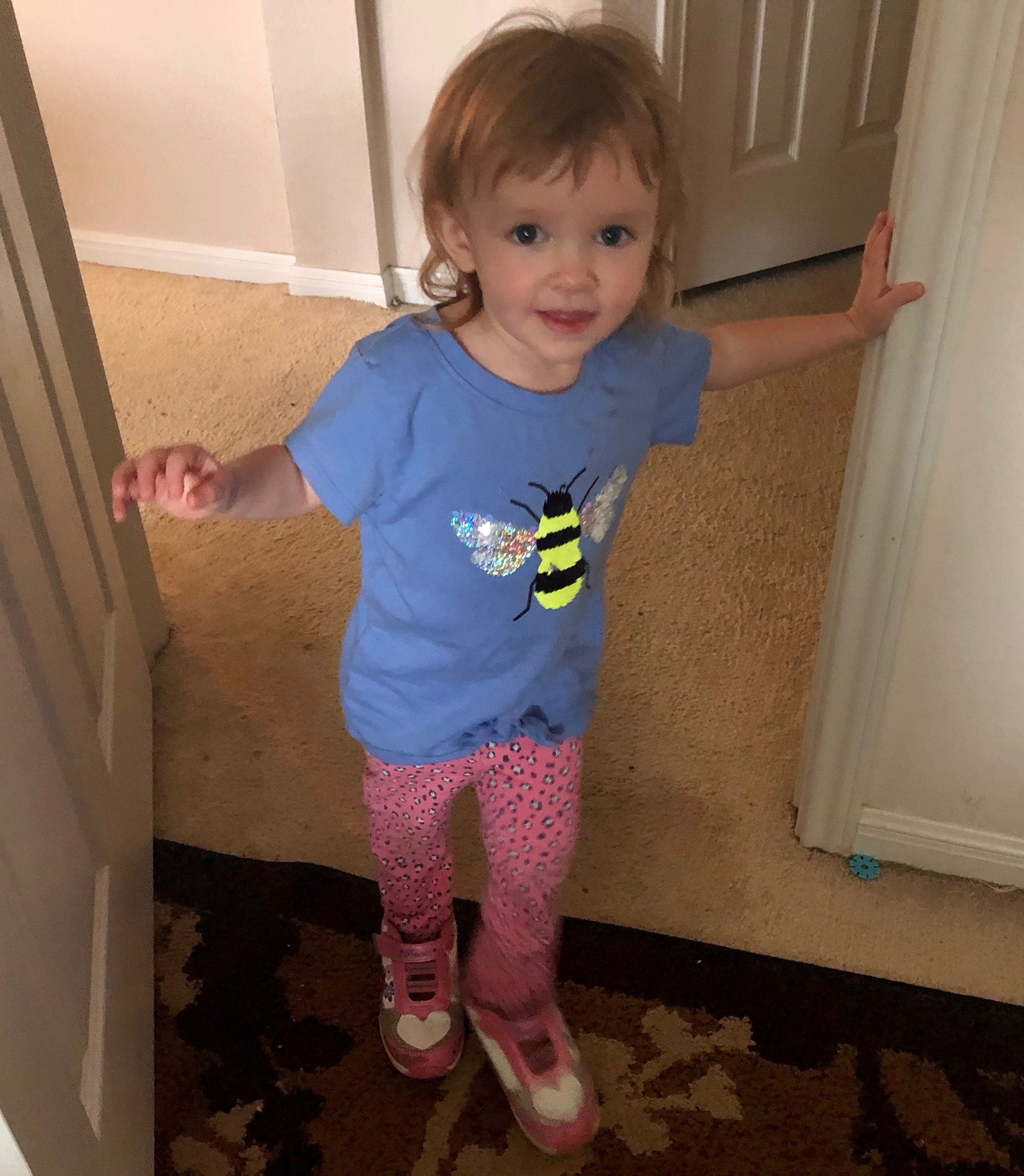Cora wearing Kenzie’s Pink Tennis Shoes