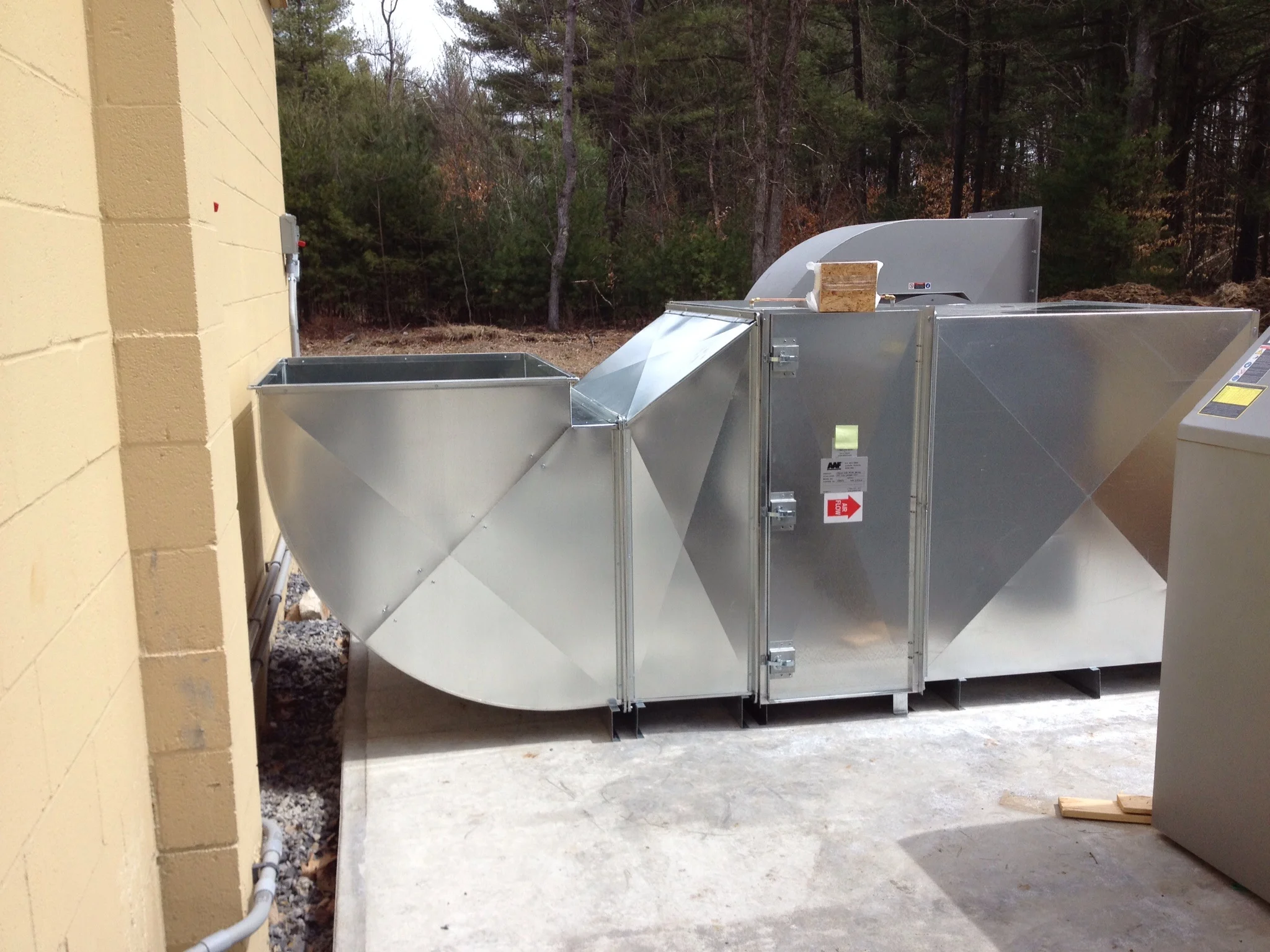 Installation of the Exit Air Unit ductwork and filter cabinet.