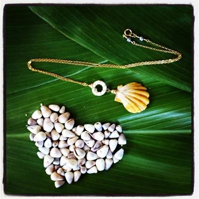 Sunrise shell and puka pendant on 14kt gold fill chain