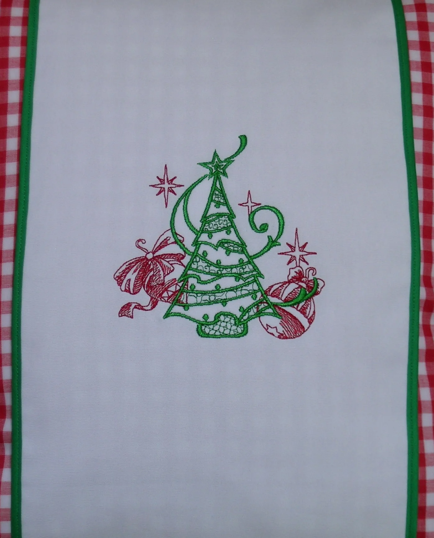 Gingham Pillow Cover with Embroidered Christmas Tree Wrap