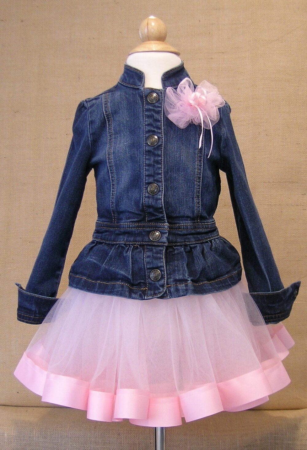 Ballerina Jean Jacket and Tutu, One Of A Kind Jean Jacket and Pink Tutu —