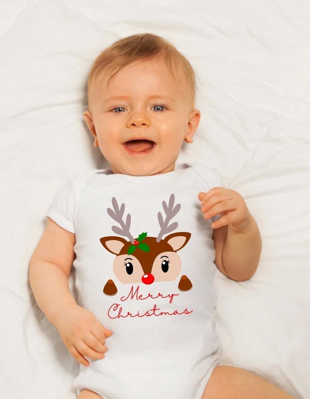 Baby Christmas Reindeer Bodysuit — - Technical View