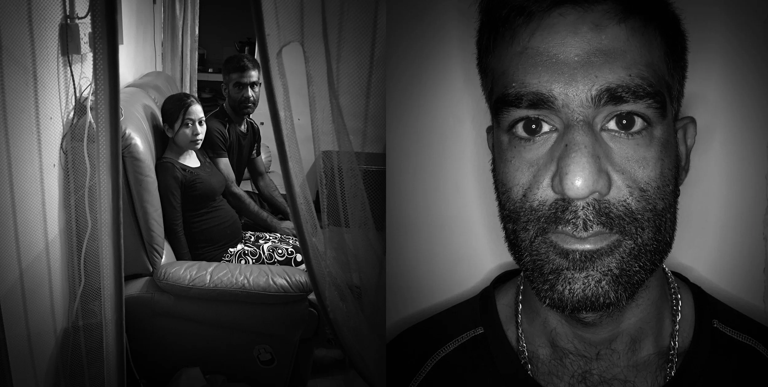 Newlyweds Mudassar Iqbal and his wife Kumaroh are expecting their first child sit in their 200 square foot home in Kam Tin . Mudassar Iqbal fled the war in Kashmir over religious reasons and his wife Kumaroh came to Hong Kong as a domestic worker. (John Lehmann/The Globe and Mail)