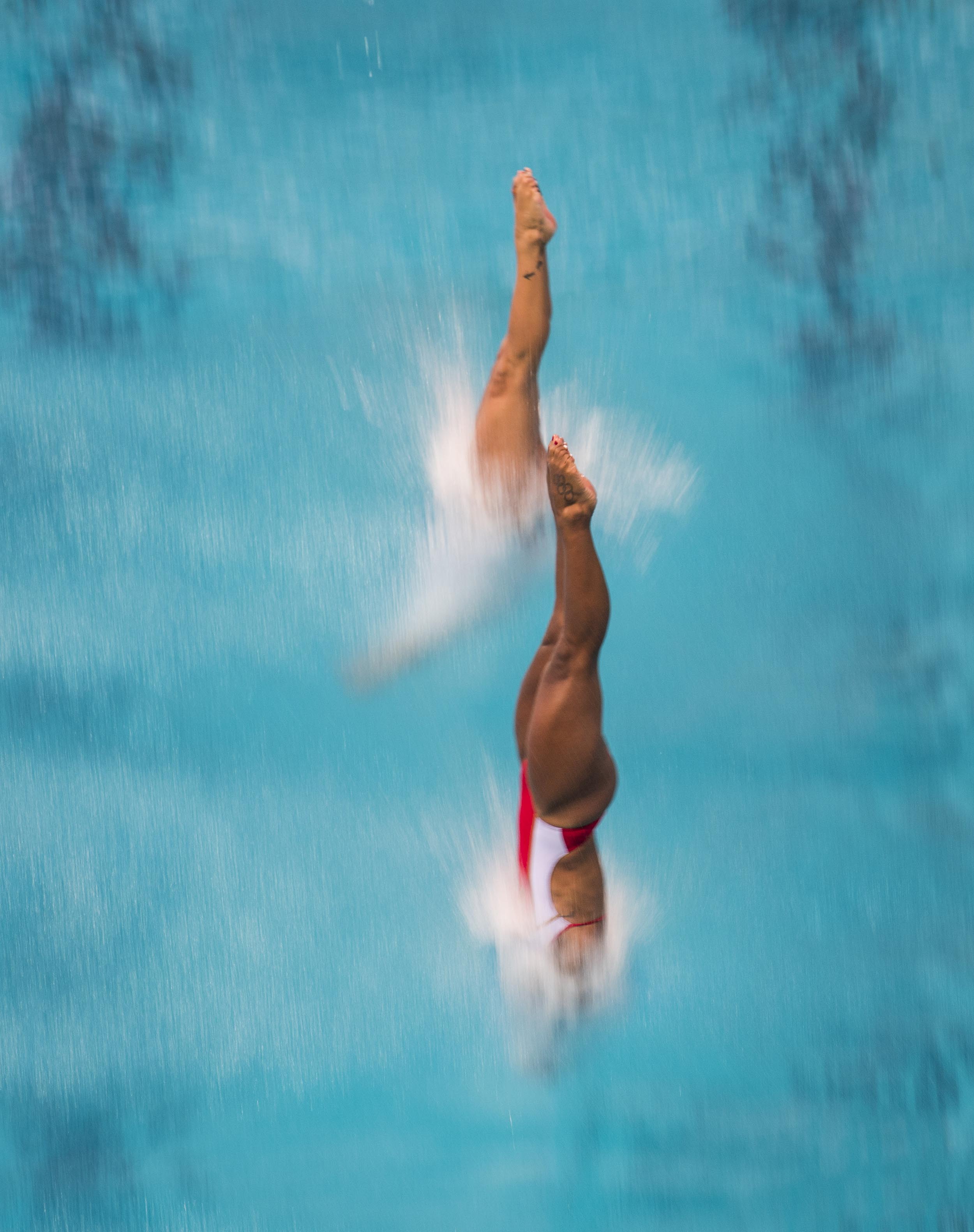 Canadians Jennifer Abel (foreground) and Pamela Ware before the start Women's 3m Springboard at 2016 Rio Olympics August 7, 2016. (John Lehmann/The Globe and Mail)