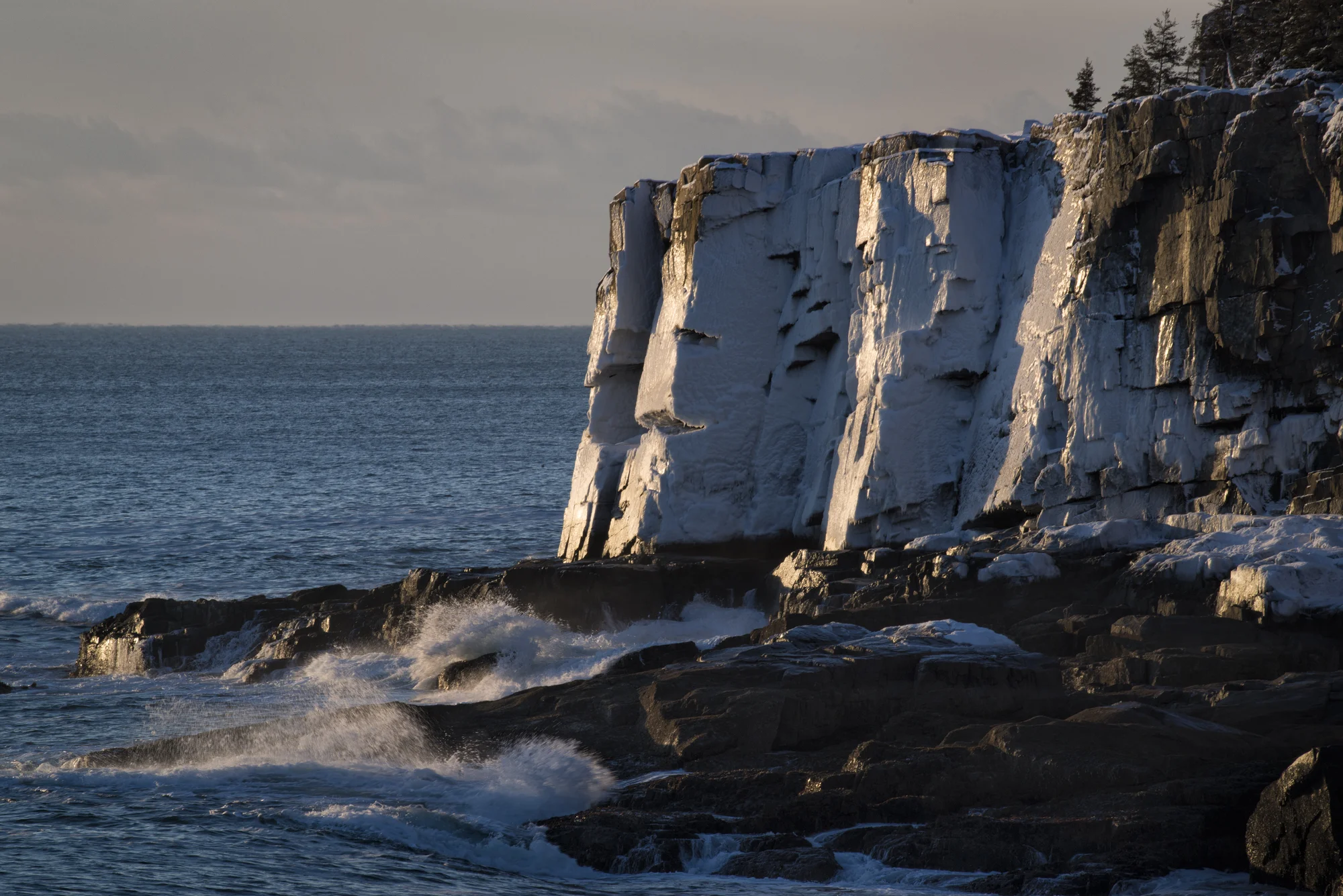 Frozen Otter Cliffs At Sunrise, Acadia National Park, Maine