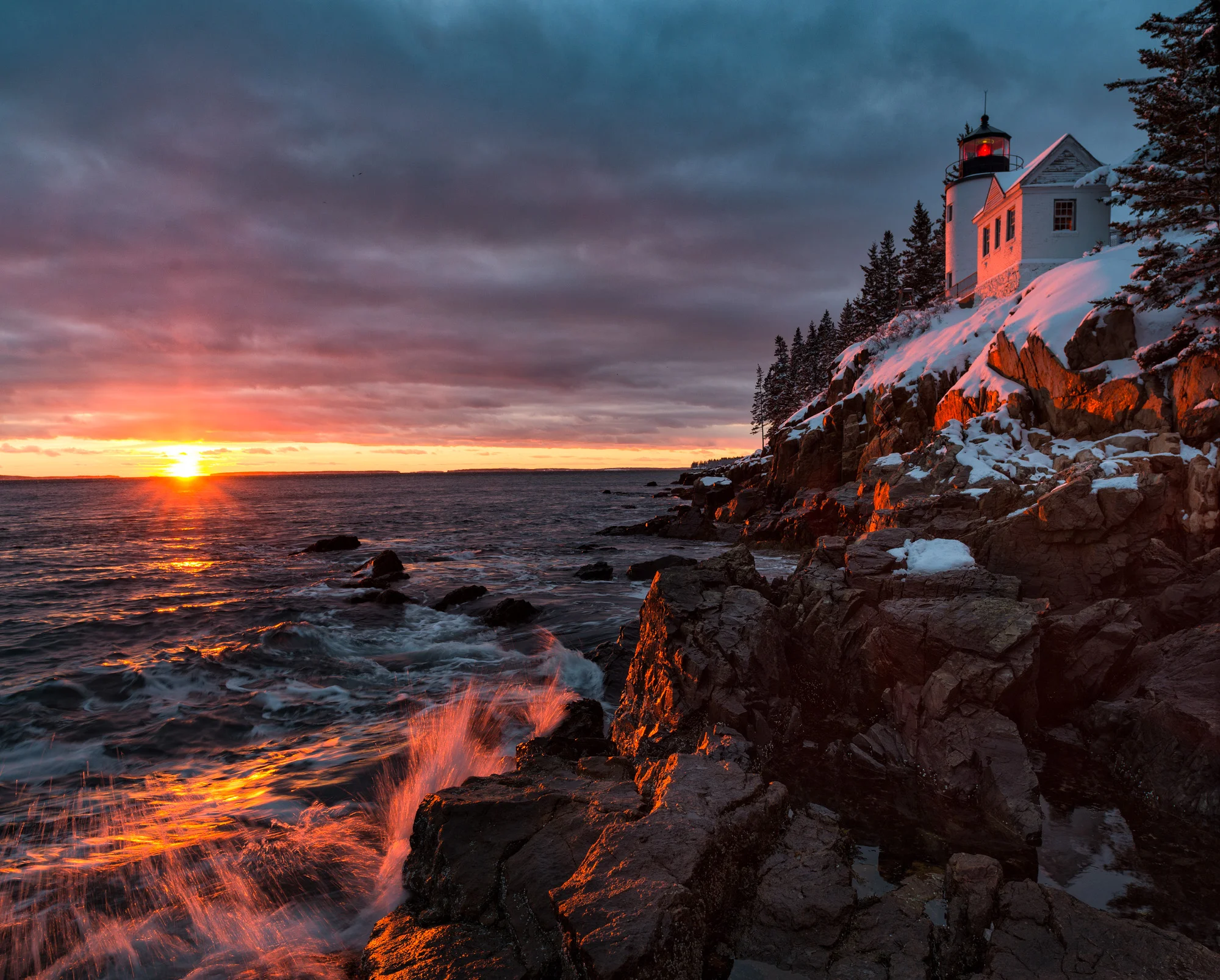 Snowy Sunset, Bass Harbor Lighthouse, Acadia National Park, Maine