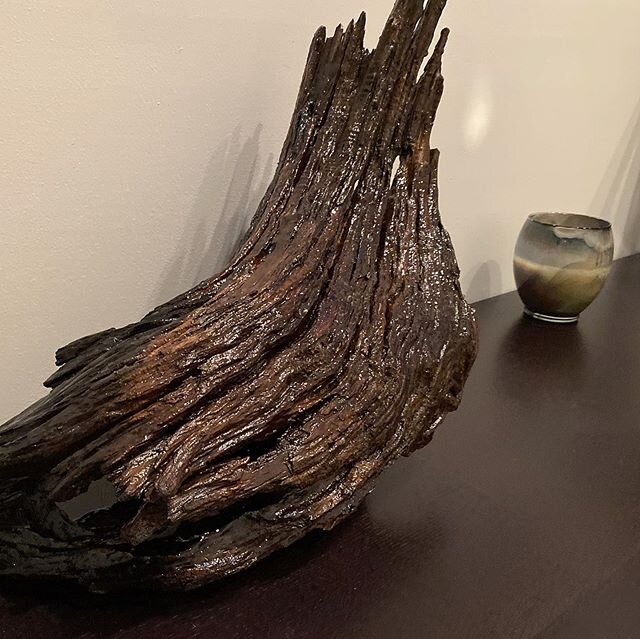 My wife and I created this awesome piece from some thing we found in our back yard.  A really cool piece of wood that we baked to get all the microbes and bugs out then we sealed in epoxy resin.  #weekendprojects #epoxy #artprojects #wood #stump #fou