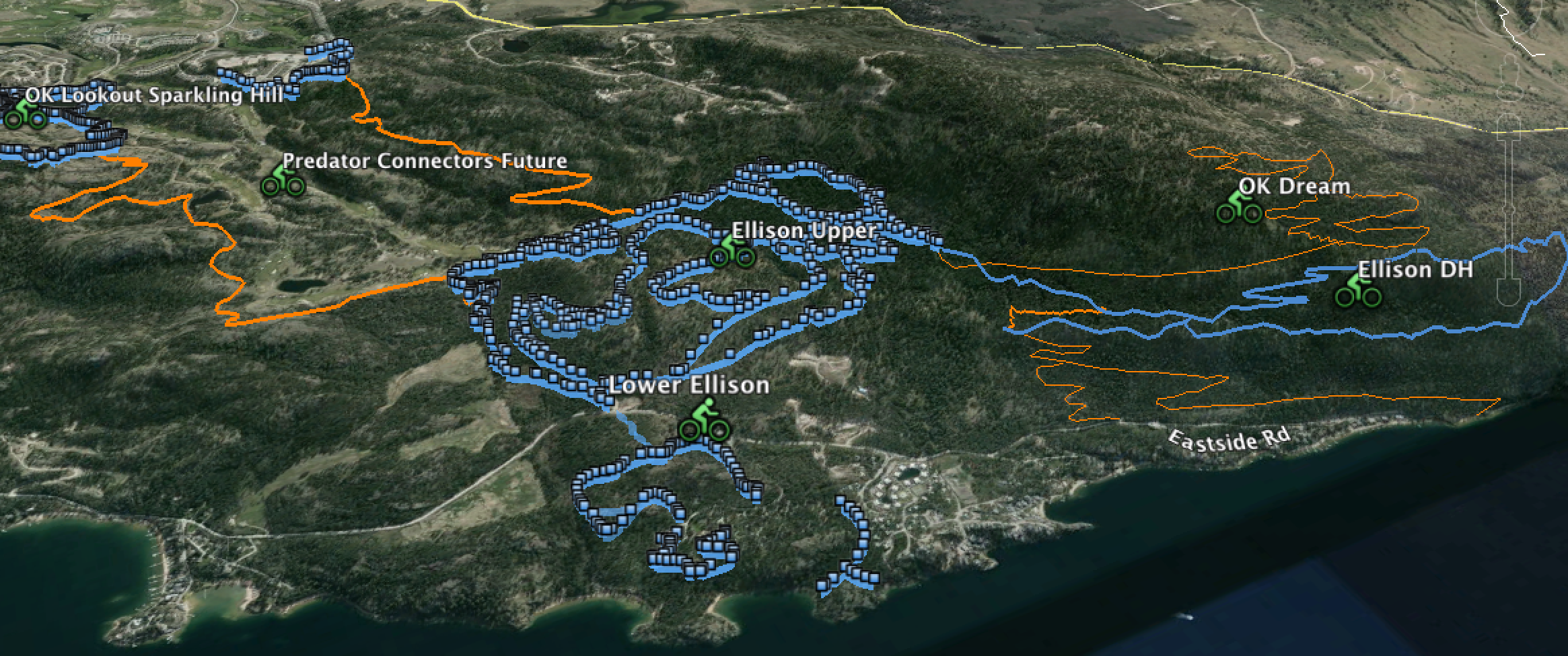 Ellison Provincal Park, adjacent Crown Land and Predator Ridge/Sparkling Hill Trails Blue Existing, Orange Future Proposed 